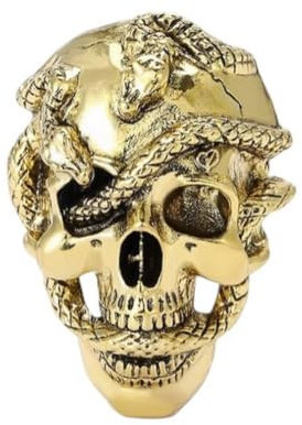 Broche bijou tête de mort en acier doré style biker.