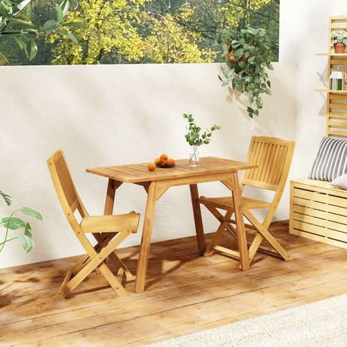 LVHUIDEH 3er Set Gartenmöbel, Garten-Essgruppe Massivholz Akazie