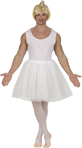 FIESTAS GUIRCA | Costume de Danseur de Ballet (52-54/L) - Combinaison et Tutu - Costumes de Danse pour Enterrement de Vie de Garçon, Carnaval et Fêtes Déguisées - Idéal pour Homme Adulte - Blanc