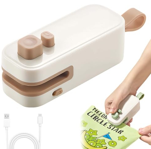 Mini Folienschweißgerät, 2025 Neuest Bag Sealer Mit Cutter, Küchen Gadgets, Wohnung Must Have,Lebensmittellagerung, Tüten Schweissgerät Für Plastiktüten Beutel Und Chips Kleine (Braun)