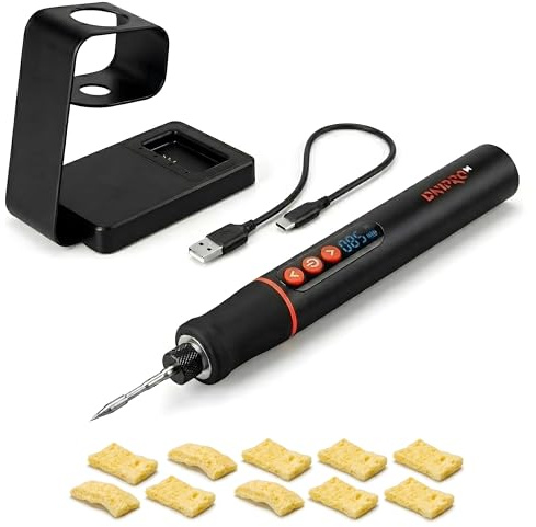 Dnipro-M Saldatore senza fili 3,6V, Riscaldamento Rapido 30s, Display Digitale 200–450°C, Luce LED, USB-C, 18W, per Elettronica e Riparazioni di Precisione. CSI-36