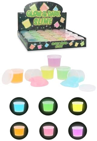Henbrandt 24 x Glow in the Dark Slimes - 6 Vibrant Colours Mini Tubs, Kids Party Favours, Sensory Play Toy, Goody Bag Fillers, Fun Gift for Children Adults