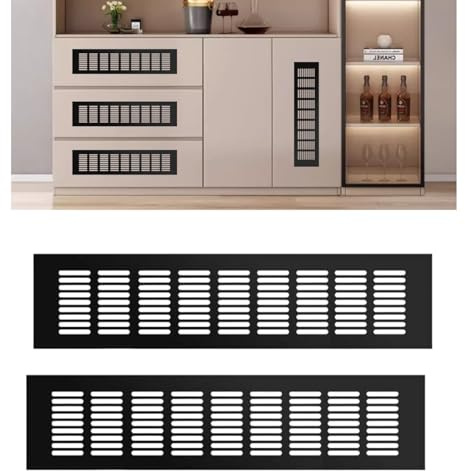 2Pcs Air Vent Covers for Floor, Cabinet, Wall, Ceiling 8 x 40 CM Rectangle Air Vent Grille Cover Cupboard Vents Fridge Vent Louvred Wall Vent Grille Black