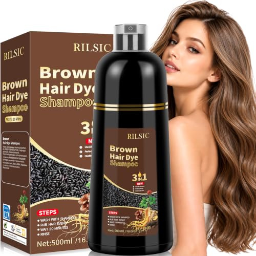 500ML Haarfarbe Braun,Haarfärbeshampoo,Brown Hair Dye Shampoo 3 IN 1 | Haarfärbeshampoo Braun, Farbshampoo für Graue Haare,Braun Hair Dye, Haarfarbe Shampoo Gegen Graue Haare, Anti Grau Effekt