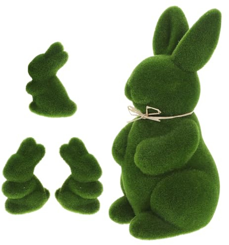 TOYANDONA 4 Stück beflockte Osterhasen-Figuren: Kunstrasen, Gras, Kaninchen, Statue für Zuhause und Büro, Dekoration – ideal für Osterpartys, Frühlingstischdekoration (grün)