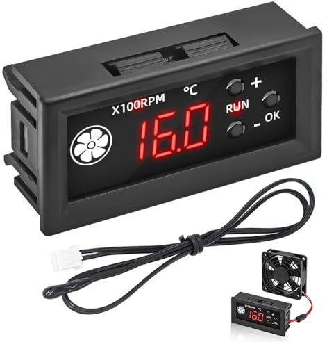SKJJM DC 12V 4-Draht Lüfter Drehzahlregler, 4-Draht Lüftertemperaturregler, Lüftertemperaturregler mit Digitale Anzeige Temperatur und Drehzahl, Unterstützt 3A Lüfter PWM 25KHz