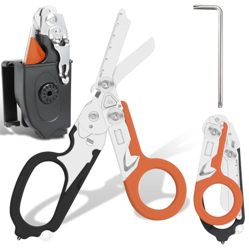 Ciseaux d'urgence, ciseaux de sauvetage multi-outils avec 6 fonctions pratiques, pince à ciseaux pliable avec étui, pince pliante tactique