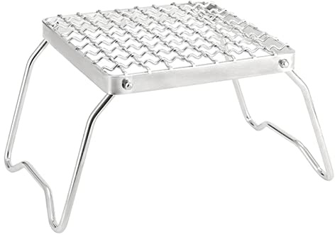 Bwuikim Camping Grills with Foldable Legs, Stainless Grate Stove Campfire Stand Portable Grid for Backpacking Grill Folding Heavy Duty Cooking Over Pit Outdoor Wood