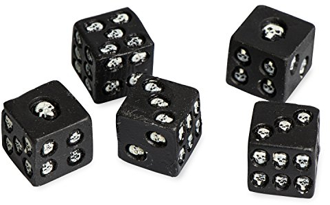 Grinscard Spielwürfel Set im Totenkopf Design - Schwarz 2 x 2 x 2 cm je Würfel - 5 Augenwürfel für Brettspiele