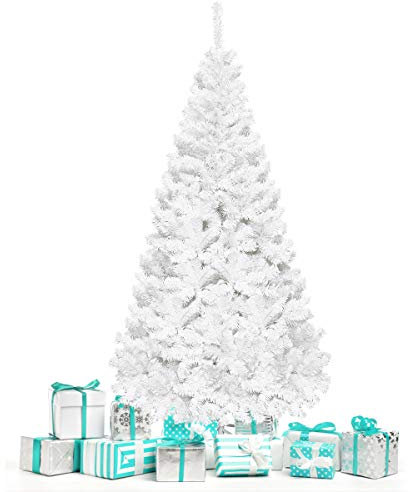 GOPLUS 150/180/210/240cm Weihnachtsbaum Weiss, Festliche Weihnachtdekoration für Zuhause, Weißer Tanne Christbaum mit Metallständer, Weihnachtdeko Drinnen, Einfacher Aufbau & Lagerung (210 cm)