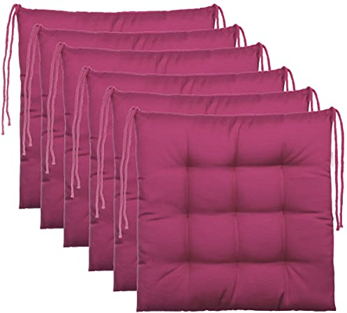 Brandsseller 6er Set Stuhlkissen 40x40x5 cm Sitzkissen Polster Stuhlauflage mit Haltebändern Dekokissen für Indoor Outdoor gesteppt - Beerenrot