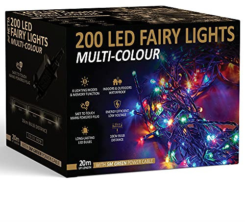 NETTA Christmas Tree Fairy Lights - 200 LED Multi-Colour with 8 Different Modes; for Outdoor/Indoor Use, Xmas Party Decorations - 200 LED / 20M Lit-Length