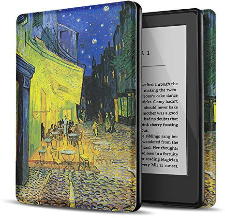 TNP Hülle für Kindle 10. Generation 2019 J9G29R, Schutzhülle Case für Amazon Kindle eReader 6-Zoll, mit Auto Einschlafen/Aufwachen Funktion, Ultradünne Cover für eBook Reader, Café bei Nacht