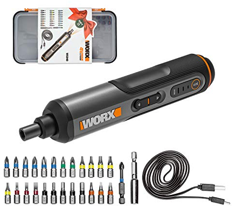 WORX WX240 3.6V (4V MAX) Mini Electric Screwdriver with 3-Gear Torque, 5Nm Power, 24pc Screwdriver Bits, LED Light - Lightweight, Cordless, USB C Charging, Ideal for Assembly & Repair Projects