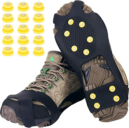 Tevlaphee Schuhspikes,Schuhkrallen,Steigeisen,Schuh Spikes für Bergschuhe,mit einem 15er-Pack Ersatz-Schneespikes für Damen,Herren und Kinder (S)