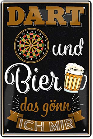 Blechschild Dart und Bier, das gönn ich Mir - Dart Dekoration Schild - Dekoblechschild für Dartspieler - schöne Deko für Dartscheibe zu Hause, Kneipe oder Bar - Dart Zubehör - Dart Spruch - 20x30cm