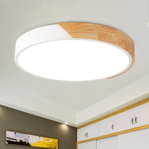 Style home 48W LED Deckenleuchte Deckenlampe Ø50x4cm,dimmbar mit Fernbedienung 3000K-6000K,Runde Flach Leuchte für Wohnzimmer Schlafzimmer Büro Küche Diele Flur(Holz)