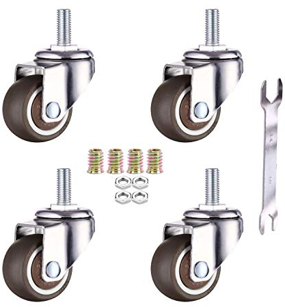 GEOCANG 4 Stück 25mm Lenkrollen Rollen für Möbel M6x15mm mit Gewinde Weichgummi TPE Gewinde Mini Möbelrollen Geeignet für Möbel,Blumenständer(25 mm - 4 Ohne Bremsen)