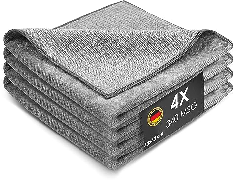 Wonder Shine Hochglanz-Tuch Made in Germany - Mikrofasertücher 40x40 cm - hochwertige Reinigungstücher für Küche, Bad & Autoplfege (4er Pack)