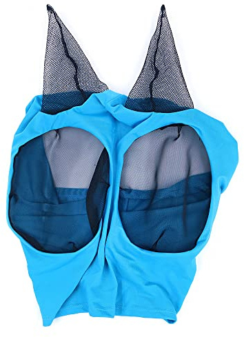 CENPEK Hästflugmask med öron, smidig och elastisk flugmask för hästar med UV-skydd, blå