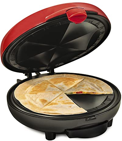 Taco Tuesday Deluxe 8-Inch 6-Wedge Electric Quesadilla Maker with Extra Stuffing Latch, Red