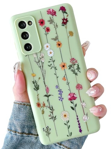 ZTOFERA Blumen Hülle Kompatibel mit Samsung Galaxy S20 FE 4G/5G für Mädchen Frauen, Flexibel Weiche Silikon Schutzhülle mit Cute Kletterblumen Muster Stoßfest Cover, Grün