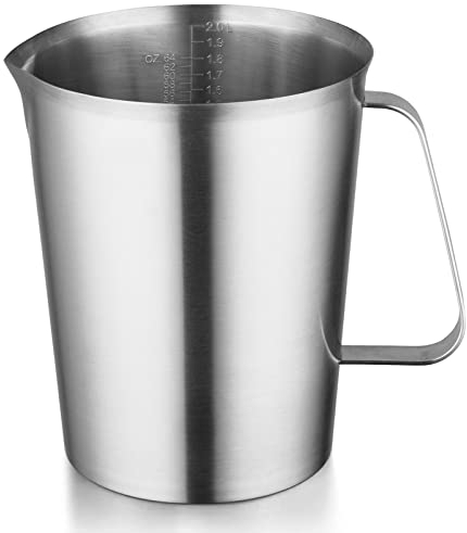 CURTA auf Edelstahl Messbecher, 2 l Messbecher, Milchaufschäumbecher aus Edelstahl mit Markierung mit Griff, Arten von Markierungen, einschließlich ml, Oz und Tasse, …