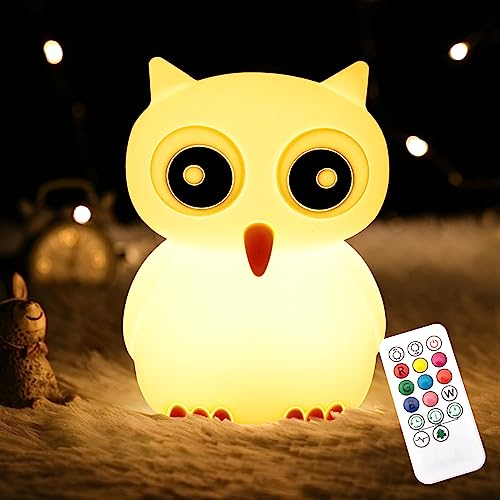 CHWARES Nachtlicht für Kinder, Eule Nachtlichter mit Fernbedienung, 7-Farbe Kawaii Lampe, Raum Dekor, USB wiederaufladbar, Nette Lampe Geschenke für Baby, Kinder, Kleinkinder (08-Owl)