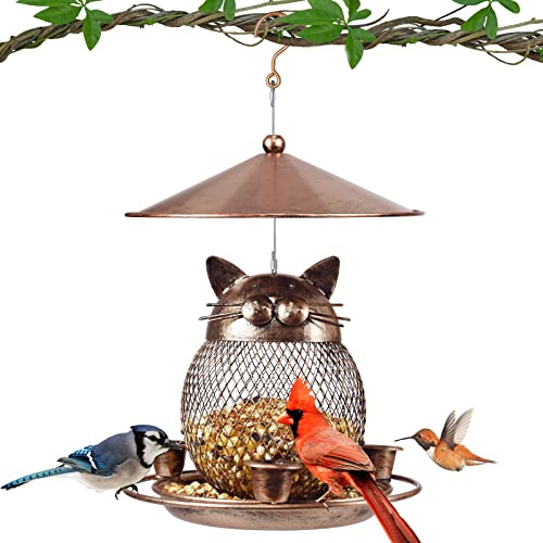 LBTING Vogelfutterstation für draußen, Eichhörnchensicher, Metall, Wildvogel-Futterspender Dekoration zum Aufhängen im Garten, Hof, niedliche Katzenform