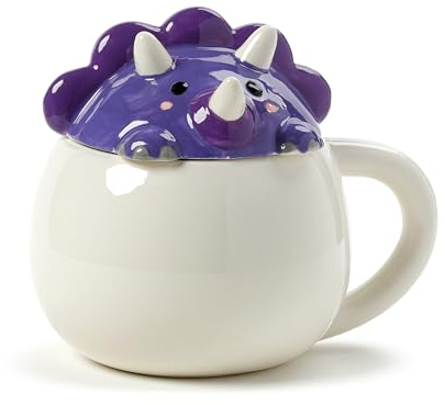 Puckator Tasse en céramique avec couvercle moulé - Dinosaure violet - Animaux doux