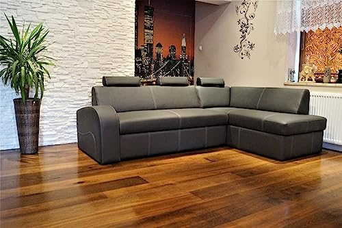 Quattro Meble Echtleder Ecksofa Antalya II 3z 245 x 164cm Leder Sofa Couch mit Schlaffunktion, Bettkasten und Kopfstützen Eck Couch Grau Echt Leder Toledo (245 x 164 cm Ecke Rechts)