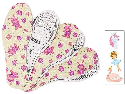 Kaps Sweet Steps, Schuheinlagen für Kinder, Inklusive farbenfroher Abziehtattoos, 3 Paar Einlegesohlen, Weich und gepolstert zum Laufen, Rennen und Spielen (Rosa)