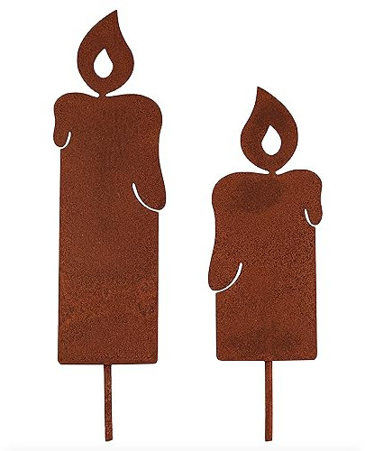 Deko Kind - Rostige Kerzen 2er Set - Premium Edelrost Qualität - Wetterbeständig - Rost Gartenstecker - Metallkerze - Tischdeko - Rost Deko - Kerzendeko - Kerzen zum Stecken - Rostkerzen
