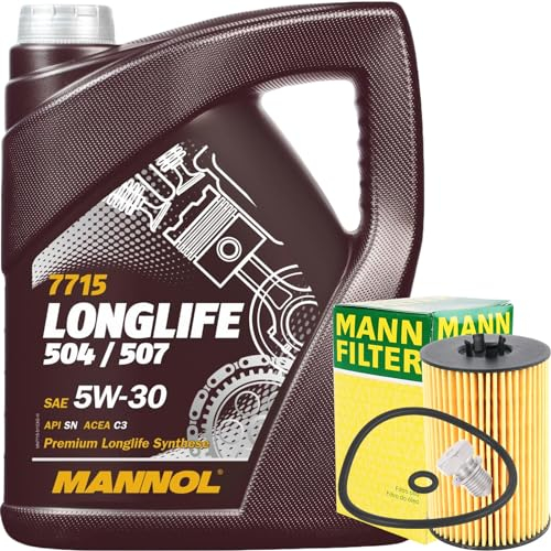 Mann-Filter Ölfilter + 5 Liter MANNOL Longlife 5W-30 Motoröl passend für VW 504 507.00 5W30