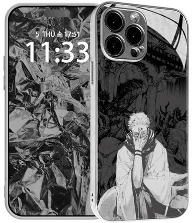 HWLHJJ Sukuna JJK Silber Anime-Schutzhülle aus gehärtetem Glas, japanische Anime, stoßfeste Abdeckung, wasserdichte Telefonhülle für iPhone 12 Pro