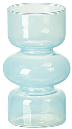 MINGZHE Hydrokulturvase aus Transparentem Glas, 17,8 Cm Große Farbige Glasvase für Blumen, Dreischichtige Blumenvase aus Glas für die Dekoration, Moderne Geometrische Glasvase für(Hellblau)