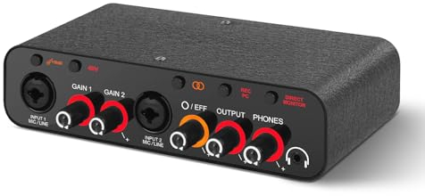 XTUGA Interface audio pour l'enregistrement et le streaming, carte son USB avec deux entrées XLR, carte son haute fidélité 32-bit 384 KHz, Q26