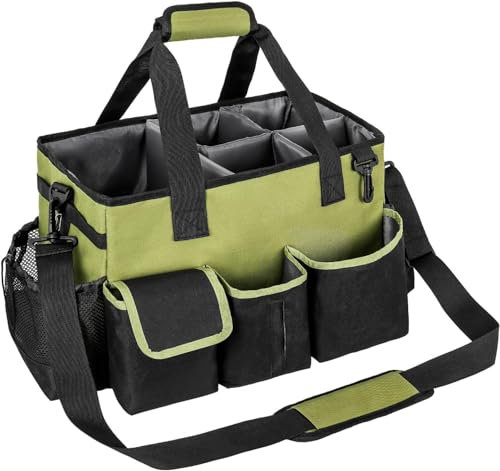 Cleaning Caddy with Handle,Large Cleaning Organiser,Multifunctional Cleaning Caddy Bag with Detachable Thick Dividers,Adjustable Waist Belt,Shoulder Straps for Cleaning Supplies,Home,Car,Garden,Green