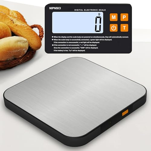 NIPNSCI Food Kitchen Scale, Digital Grams and Ounces for Weight Loss, Baking, Cooking, Dieting, Meal Prep, 22lb/7 Units, Large LCD Display, Black and Stainless Steel