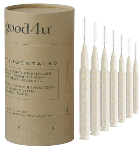 Good4u® - 40 Cepillos Interdentales Biodegradables, Mango de PLA Vegetal, Cepillo Interdental para Limpieza Profunda de Espacios Estrechos y Ortodoncia, Palillos Interdentales Ecológicos (0,6 mm)