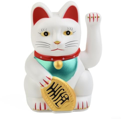 babominimer Chat porte-bonheur chinois qui agite la richesse - Alimenté par l'énergie solaire - Chat porte-bonheur - Décoration d'intérieur - Maneki Neko - Blanc
