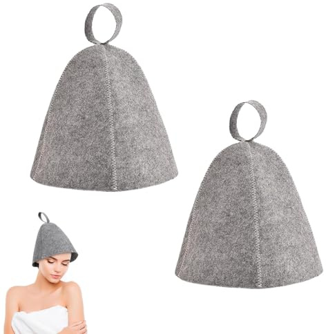 2 PCS Sauna Hat, Natural Felt Sauna Accessories, Steam Bath Hat Room Accessories Felt Heat Dry Headrest, Sauna Hats Made of Wool Felt - Felt Sauna Cap for Men and Women for Steam Room (Grey)