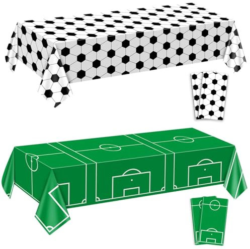 4 Stück Fußball Geburtstag Party Tischdecken, 130 x 220 cm Rechteckige Sport Tischdecken für Fußball Party Spiele Dekoration