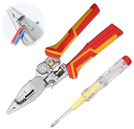 XdealCozyxc 9 in 1 Wire Strippers with Electricity Measurement Function, Electricians Pliers, Double Ended Voltage Tester for Cutting, Pulling