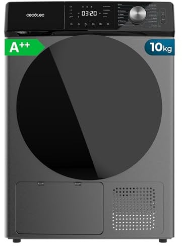 Cecotec Secadora de Ropa 10Kg Bomba de Calor Bolero Dresscode Dry 10350 Steel. 14 Programas, Bajo Consumo, Secado Automático, Función Spa Care, Planchado Fácil, 4 Niveles de Intensidad de Secado