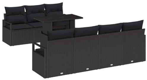 vidaXL Garten-Sofa-Set mit Kissen 8 pcs Schwarz 100 x 55 x 73 cm, Garten und Terrasse, modernes UV-beständiges Material, abnehmbare Kissen, Sofagarnitur für Entspannung