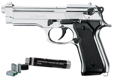 UMBRELLA ENTERPRISE Pistola a Salve Cromata - Replica Pistola Beretta 92 | Calibro 8 | 16 Colpi | Top Firing