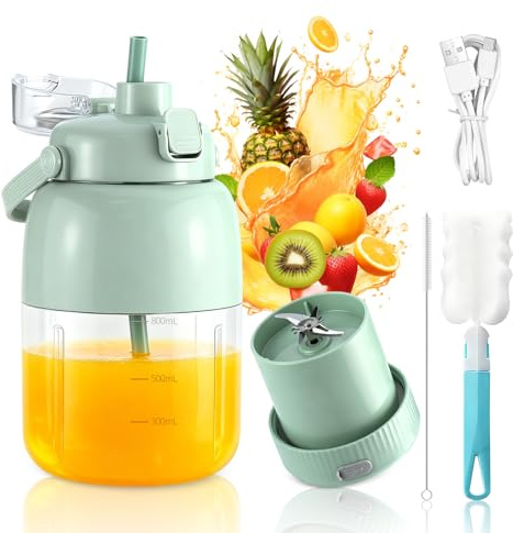Aischens Batidora de Vaso Portátil 800ml, Exprimidor Eléctrico de Cítricos y Smoothie Maker para Viajar, Botella para Zumos Frescos, Sin BPA, Fácil de Limpiar, Salud, Cocina
