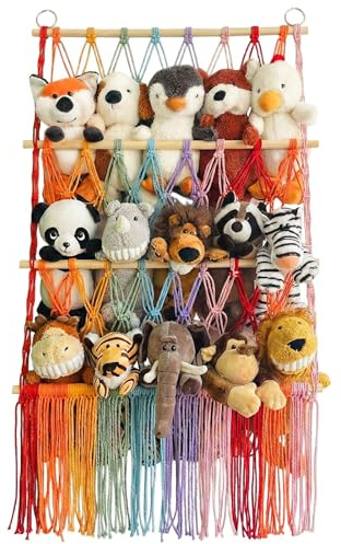3-Layer Toy Storage Net, Hanging Teddy Hammock for Cuddly& Stuffed Animals | PUYUKO Kids Soft Plush Toys Organizer for Bedroom& Nursery Decor, Cute Boho Nursery Accessories for Baby, Toddler& Teen