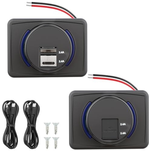 12V Toma de Cargador de Coche Cargador de Carga rápida para Autocaravanas | 36W PD y 18 W QC3.0 2 Puertos Toma USB Indicador LED e Tapa antipolvo para Camiones Embarcaciones y Motocicletas